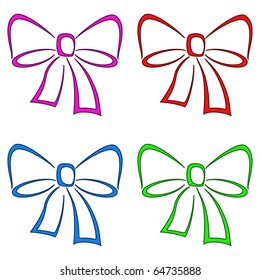 Bows multi-coloured, set, monochrome openwork pictograms, isolated
