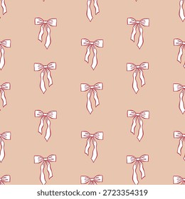 Lazos en el patrón transparente de fondo beige. Fondo caprichoso de la coqueta, impresión, embalaje, Fondo de pantalla