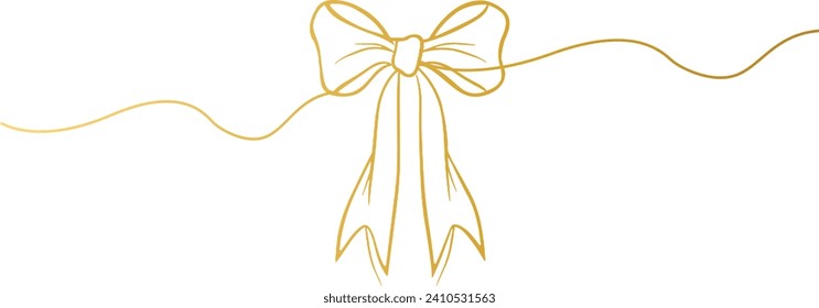 bows on gift Ribbon line art style vector, Banner ribbon, golden Flat banner ribbon for decorative design, Web banner, packaging, ornamental bow ribbon, present wrapping, craft, decorative element