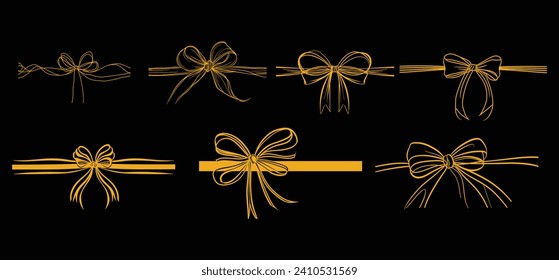 bows on gift Ribbon line art style vector, Banner ribbon set, Flat banner ribbon for decorative design, Web banner, packaging, ornamental ribbon, present wrapping, craft, decorative element