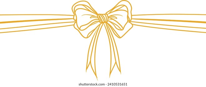 bows on gift Ribbon line art style vector, Banner ribbon, golden Flat banner ribbon for decorative design, Web banner, packaging, ornamental bow ribbon, present wrapping, craft, decorative element