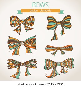 Bows on paper background. Hand-drawn elements for your deign.