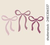 Bows print with 3 bows composition, vector illustration with pink bows, use as clothes print, postcard, invitation, greeting card, packaging design, label, stickers and so on.