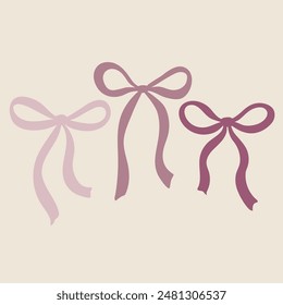 Bows print with 3 bows composition, vector illustration with pink bows, use as clothes print, postcard, invitation, greeting card, packaging design, label, stickers and so on.