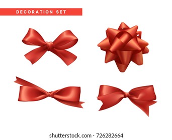 Bows red realistic design. Isolated gift bows with ribbons.