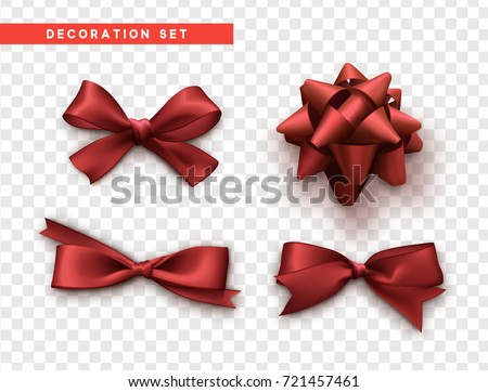 Bows red realistic design. Isolated gift bows with ribbons.