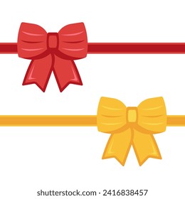 Bows. Red and yellow ribbon bow collection. Bowknot for decoration, big set of bowtie.