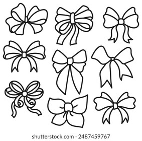 Bows, ribbon hand drawn vector design