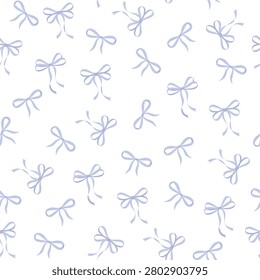 Bows ribbon seamless pattern. Vector illustration blue bow. Design for packaging.