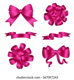 Bows and Ribbons Pink Set. Vector illustration