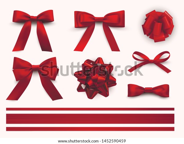 Bows Ribbons Set Decorative Festive Design Stock Vector Royalty