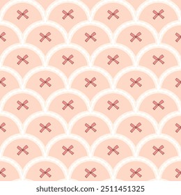 Bows scallop seamless pattern. Bowknot arch repeat background. Beauty retro endless design. Vector hand drawn illustration.