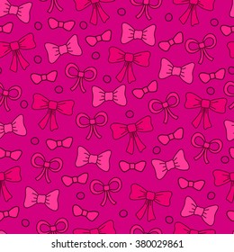 Bows seamless pattern. Bright pink background. Vector illustration.