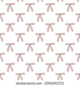 Bows seamless pattern. Decorative band endless background. Coquet gift and present beauty accessories repeat cover. Bowknot continuous ornament. Vector hand drawn illustration.