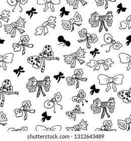 Bows. Seamless pattern. Hand drawing. Vector illustration.