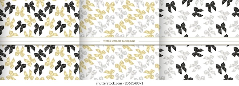 The Bows.  A set of abstract hand-drawn seamless pattern on a white background for printing, textiles or packaging design.