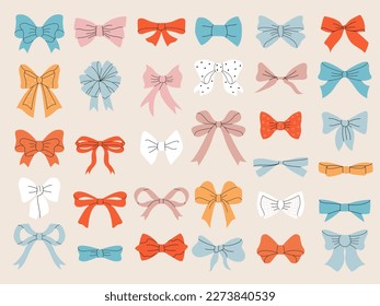 Bows silhouettes. Fashioned collection of ribbons for gifts recent vector bows set