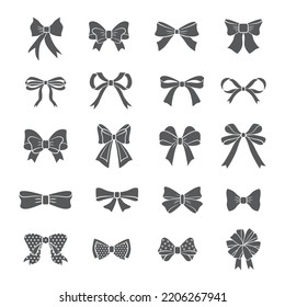 Bows silhouettes. Vector black ribbon bow graphic shapes, elegant fashion party tie isolated