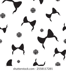 Lazos de cintas de seda. Patrón sin fisuras de lindas cintas. Vector ilustración gráfica. Blanco y negro. Ornamento sin fin de vacaciones románticas. Plantilla para postal, Fondo de pantalla, envoltura, tela, San Valentín.
