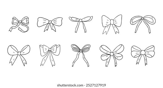 bows vector minimalist hand drawn illustration. Perfect for greeting cards, wedding invitations, poster design, postcards, branding, logo design, background.