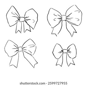Bows Vector Set Hand drawn sketch, line art 