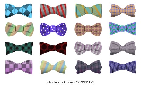 Bowtie icon set. Cartoon set of bowtie vector icons for web design
