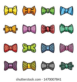 Bowtie icons set. Outline set of bowtie vector icons for web design isolated on white background