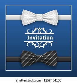 Bowtie invitation concept background. Realistic illustration of bowtie invitation vector concept background for web design