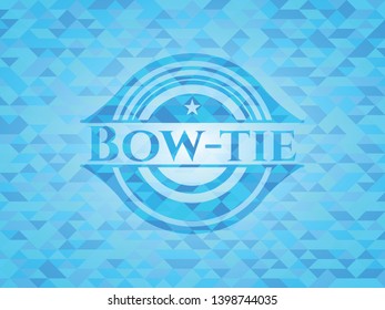 Bow-tie realistic light blue emblem. Mosaic background