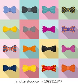 Bowtie ribbon man tuxedo icons set. Flat illustration of 16 bowtie ribbon man tuxedo vector icons for web