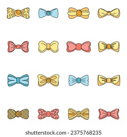 Bowtie ribbon man tuxedo icons set. Outline illustration of 16 bowtie ribbon man tuxedo vector icons thin line color flat on white