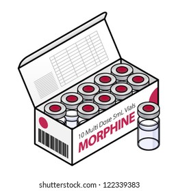 A box of 10 morphine vials.