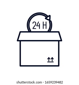 Box and 24 hours arrow line style icon design, Delivery logistics transportation shipping service warehouse industry and global theme Vector illustration