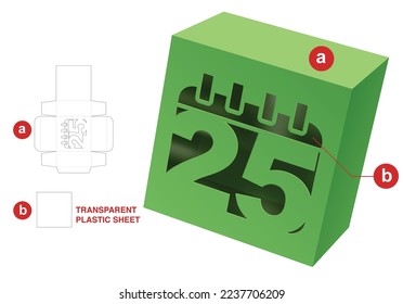 Caja con plantilla de corte de 25º día de la ventana y maquillaje 3D