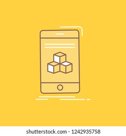 box, 3d, cube, smartphone, product Flat Line Filled Icon. Beautiful Logo button over yellow background for UI and UX, website or mobile application