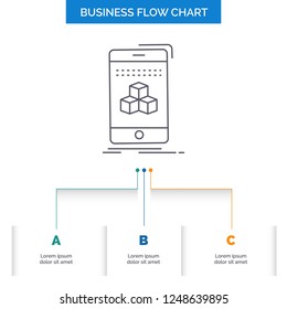 box, 3d, cube, smartphone, product Business Flow Chart Design with 3 Steps. Line Icon For Presentation Background Template Place for text