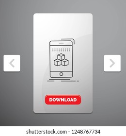 box, 3d, cube, smartphone, product Line Icon in Carousal Pagination Slider Design & Red Download Button