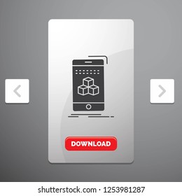 box, 3d, cube, smartphone, product Glyph Icon in Carousal Pagination Slider Design & Red Download Button