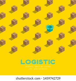 Box 3D isometric pattern, Logistic delivery concept poster and banner square design illustration isolated on yellow background with copy space, vector eps 10