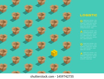 Box 3D isometric pattern, Logistic delivery concept poster and banner horizontal design illustration isolated on green background with copy space, vector eps 10