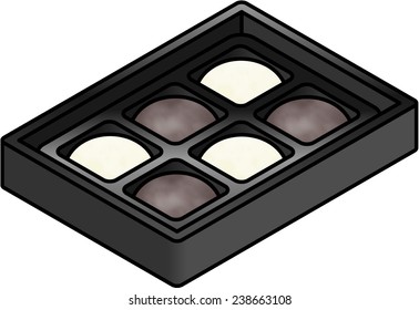 A box of 6 mochi (Japanese rice cakes) - traditional white and black sesame.