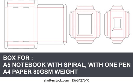 Box for A5 notebook with spiral with one pen A4 paper 80gsm weight