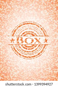 Box abstract emblem, orange mosaic background