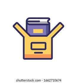 box with academic book over white background, line and fill style icon, vector illustration