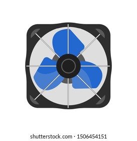 Box air fan realistic vector illustration. Electrical desk ventilator with spinning turbine. Small portable air cooling and heating tool isolated on white background. Weather control appliance.