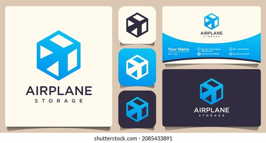 box and aircraft logo combination. Package and airplane symbol or icon.
