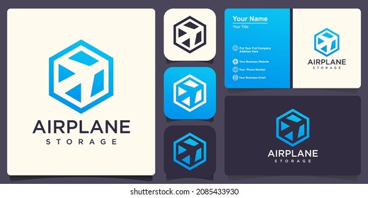 box and aircraft logo combination. Package and airplane symbol or icon.