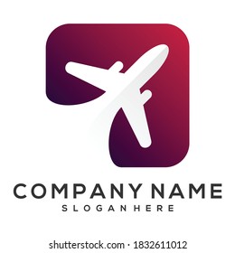 box with airplane illustration vector logo