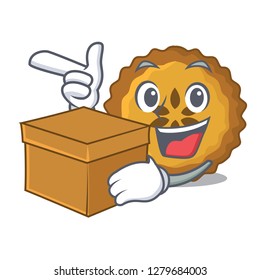 With box apple pie on a cartoon table