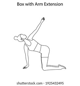 Box with arm extension pose yoga workout outline on the white background. Vector illustration